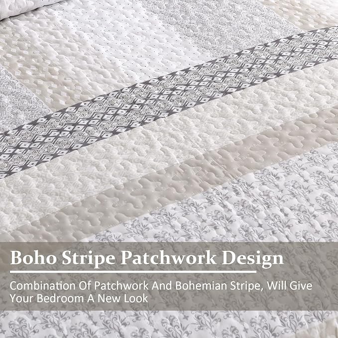 WONGS BEDDING Patchwork Quilt Set Full, Modern Casual Bedroom Decor - Image 7
