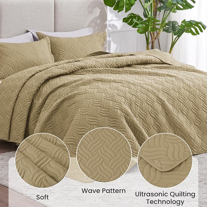 Love's cabin California King Size Quilt Bedding Set Camel Bedspread - Image 4