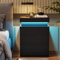 ADORNEVE Black Nightstand with Charging Station and LED Lights | Modern Night by ADORNEVE