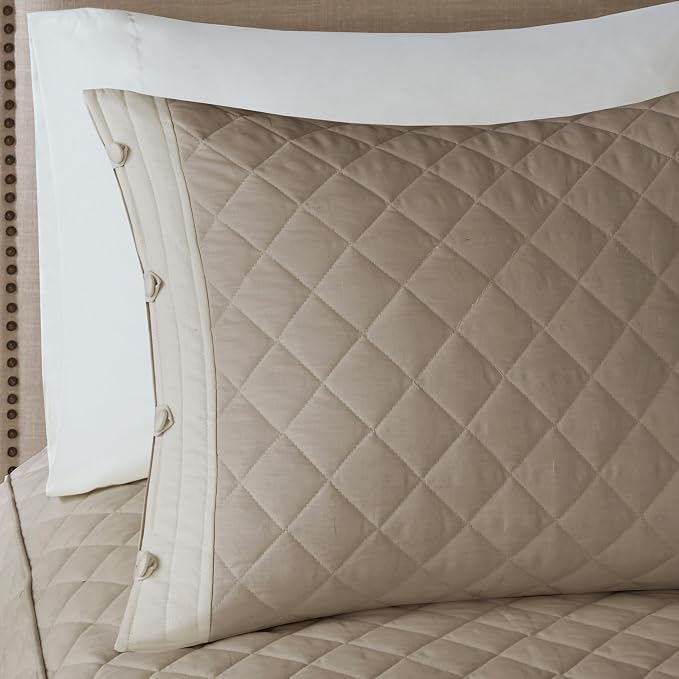 Madison Park Cotton Traditional Diamond Quilted Khaki King Quilt Set, Machine - Image 5