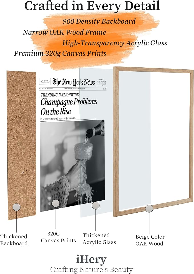 iHery 12x16in Champagne Problems on the Rise Framed Newspaper Art | Natural OAK - Image 3