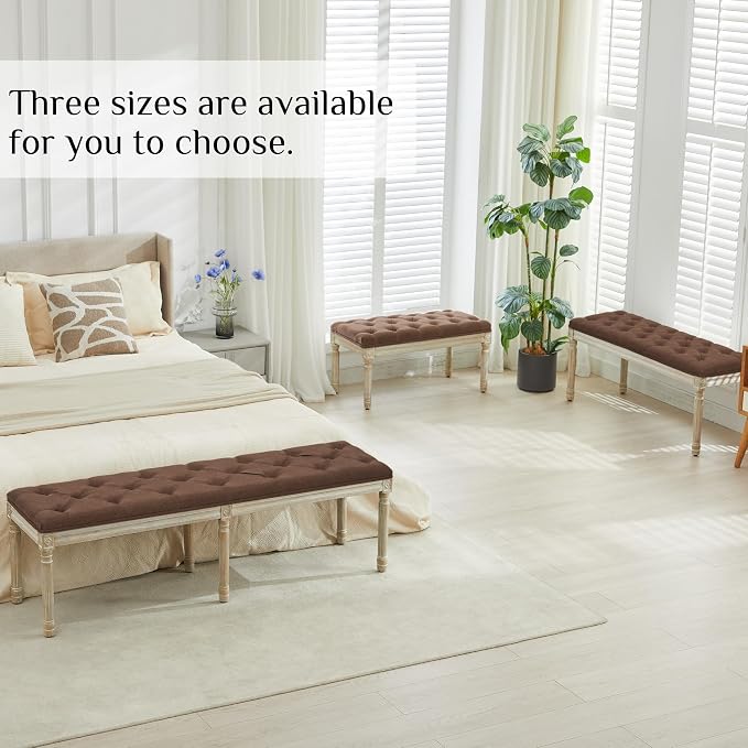 LOULENS 43.9" Linen End of Bed Bench, Vintage Bedroom Bench, Upholstered - Image 7
