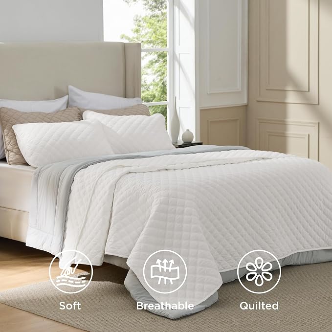 Bedsure Quilts Queen Size, Classic Honeycomb Quilting Comforter Set White | - Image 2