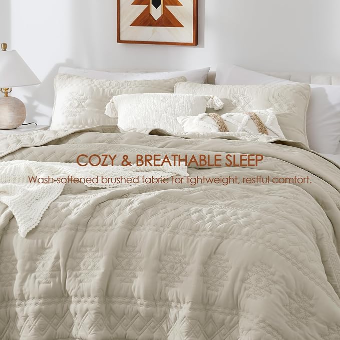WDCOZY Beige Boho Twin Quilt Size Bedding Set - Image 6