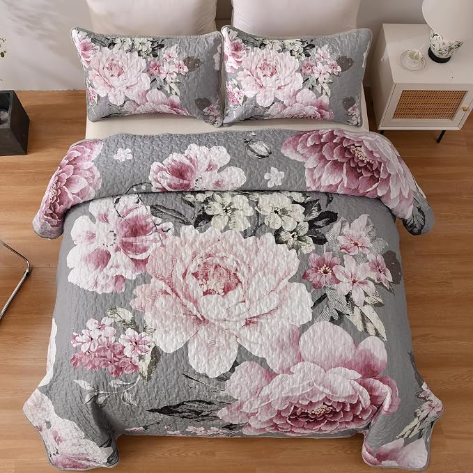 WONGS BEDDING Grey Quilt King Size, Lightweight Farmhouse Coverlet Set - Image 2