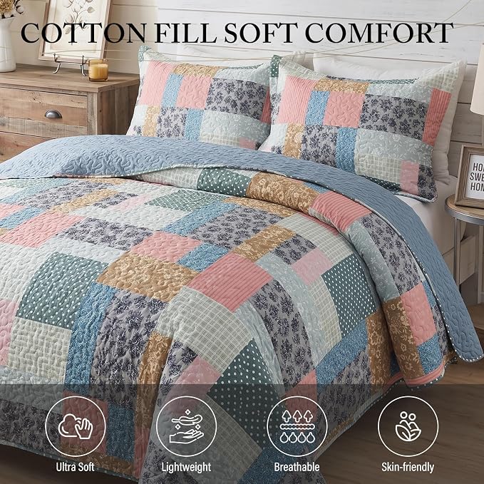 Etwel Lightweight Patchwork Queen Size Quilt Set - Image 3