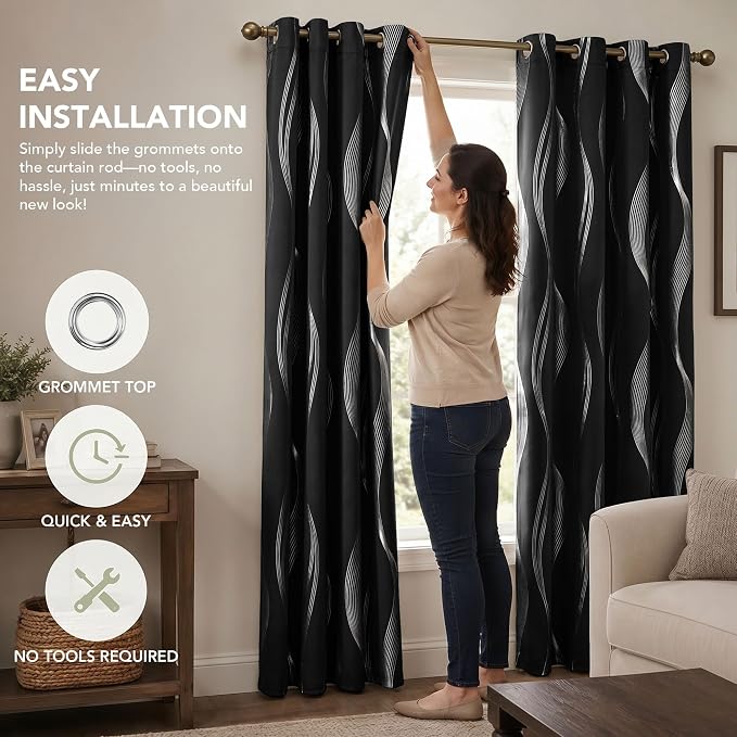 Deconovo Curtains for Living Room, Pattern Blackout Curtains 90 Inches Long | - Image 9