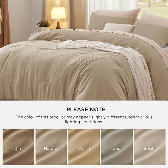 Bedsure California King Comforter Set, Khaki Soft Prewashed Bedding - Image 7