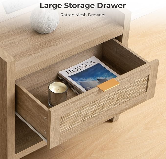SICOTAS Rattan Night Stand Bedside Table - Image 4