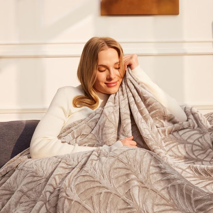 Whale Flotilla Soft Flannel Fleece King Size Bed Blanket, Champagne | Cozy - Image 2
