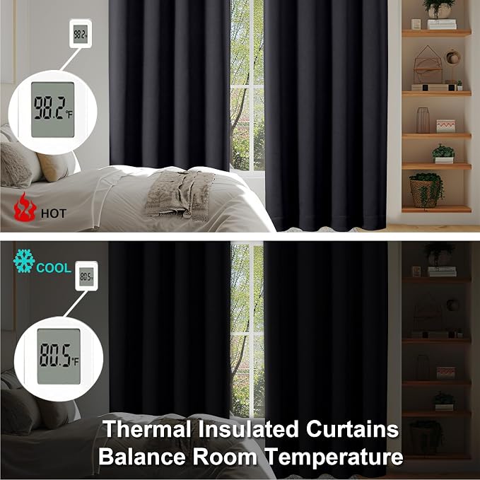 Simplebrand Ava Black Short 30 Inches Blackout Curtain 2 Panels Set, Half - Image 7