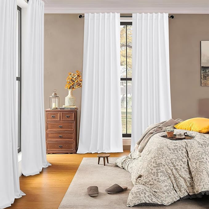 RYB HOME 100% Blackout White Velvet Curtains - Image 2
