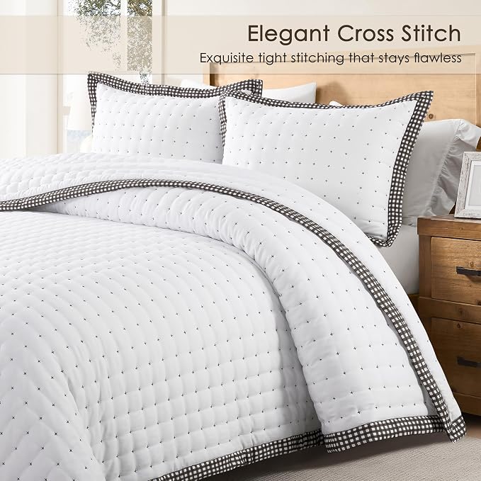 WDCOZY White Cloud Quilt Set Twin Size, Lightweight Soft Cross Stitch Bedspread - Image 2