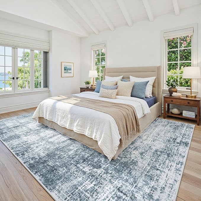 10x12 Area Rug for Living Room Bedroom: Non-Slip Modern Light Slate Blue | - Image 2