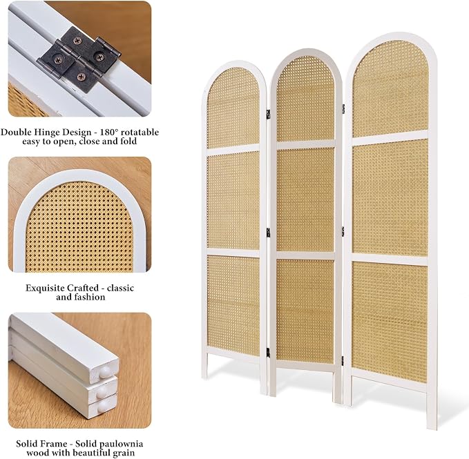 Svimi Room Dividers and Folding Privacy Screens, Pine Wood 5.6 Ft Double Hinged - Image 5