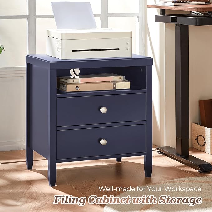 Huuger Nightstand with Charging Station, Bedside Table with Storage, Modern - Image 5
