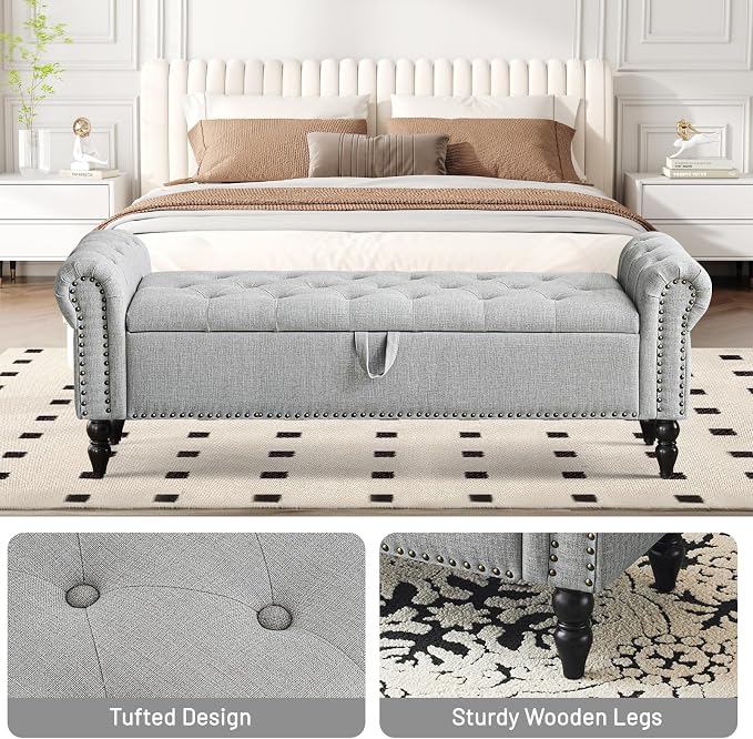 63” End of Bed Bench, Bedroom Bench - Image 6