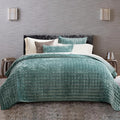 RECYCO Channel Box Stitch Velvet Quilt Set, Twin/Twin XL Size, Aqua Green | by RECYCOHOMECOLLECTION