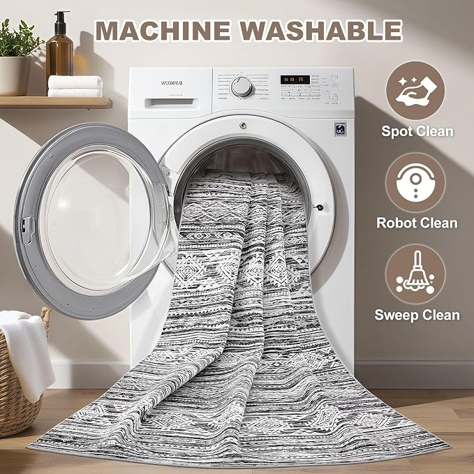 Nakagishi 8x10 Area Rugs Living Room: Washable Large Neutral Soft Rug Stain - Image 2