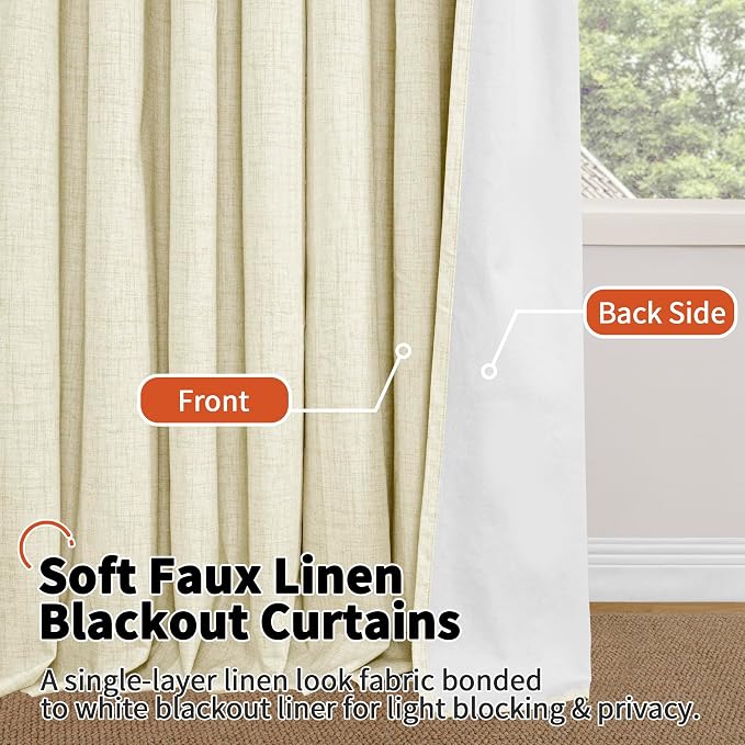 Cream Linen Blackout Curtains for Living Room - Image 8