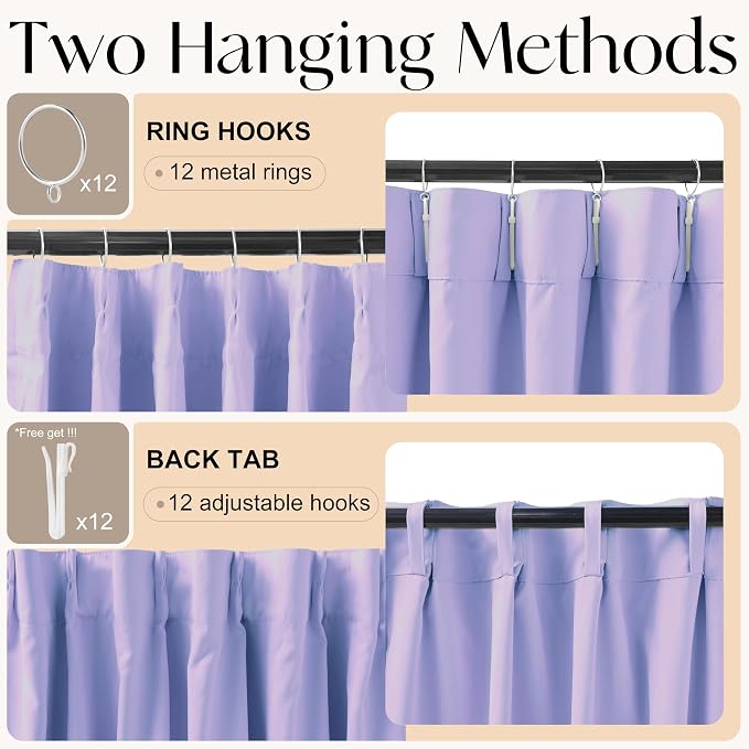 Etherealveil Lavender Purple Pinch Pleated Blackout Curtains 2P 40"x63" | Back - Image 5