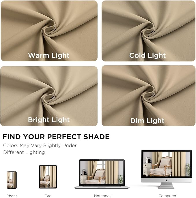 CUCRAF Light Beige Blackout Curtains 108 inch Length, Thermal Insulated Room - Image 6