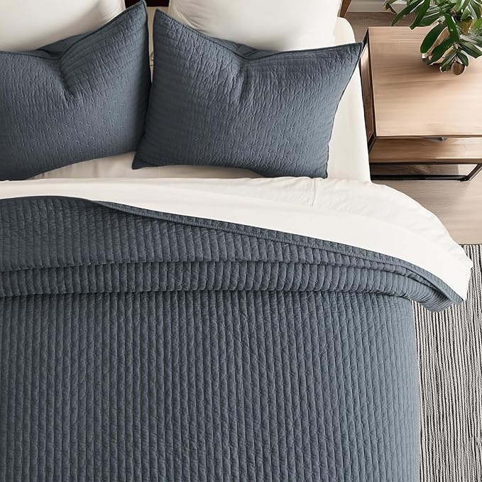 100% Cotton Cross Stitch 3-Piece Quilt Set, Midnight Blue | Cross Stitch Cotton - Image 4