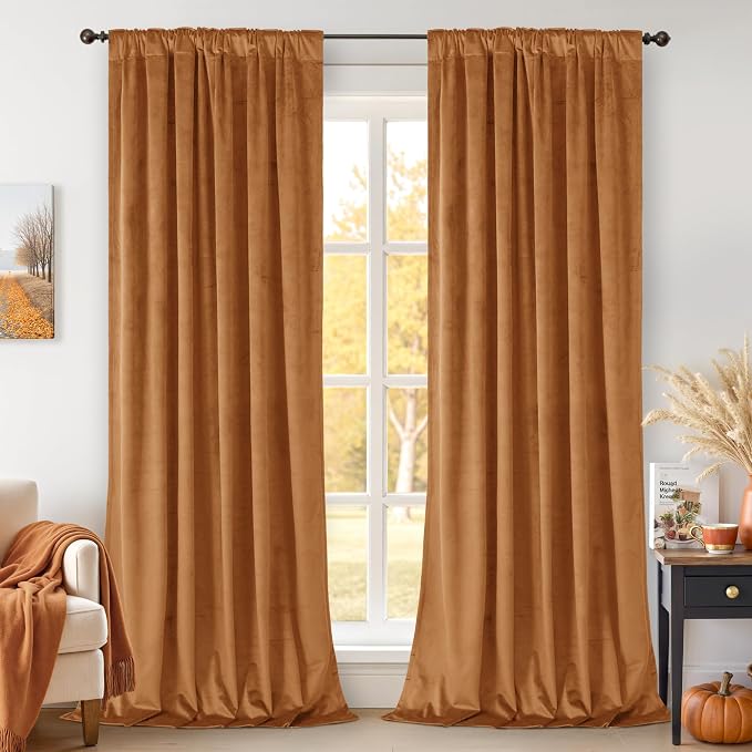 BGment Orange Blackout Velvet Curtains 96 inches 2 Panels - Image 2