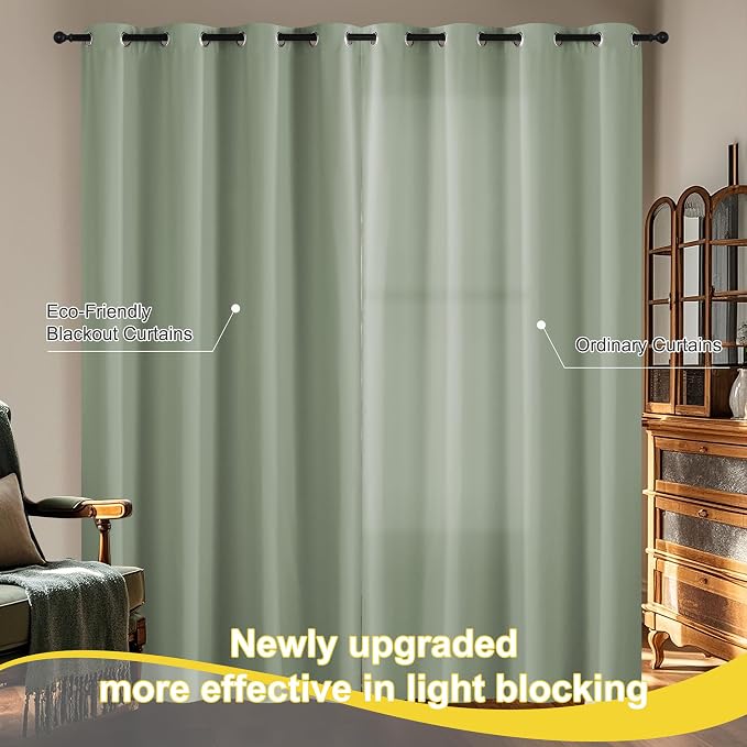 NICETOWN 100% Blackout Sage Green Curtains 52 x 90 inches Long - Image 7