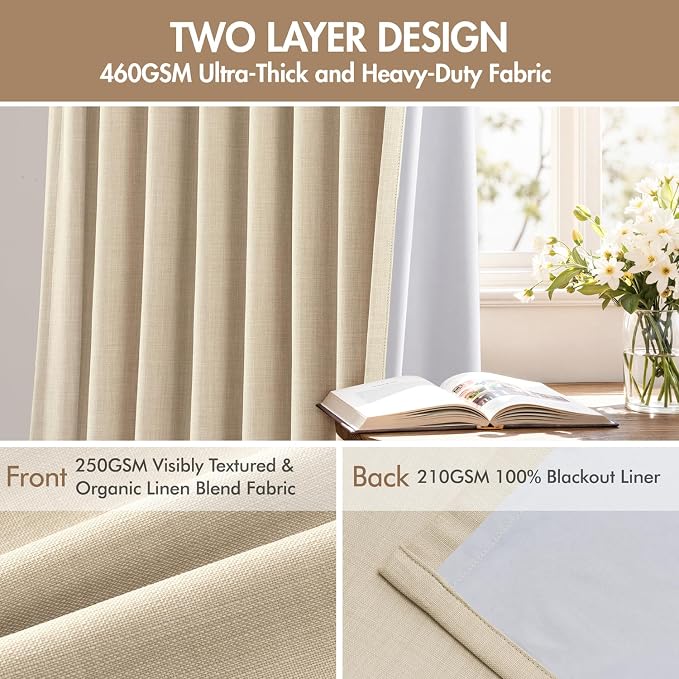 MIULEE Pinch Pleated 100% Blackout Curtains 40"x84" Long Sand 4 Panels Set | - Image 4