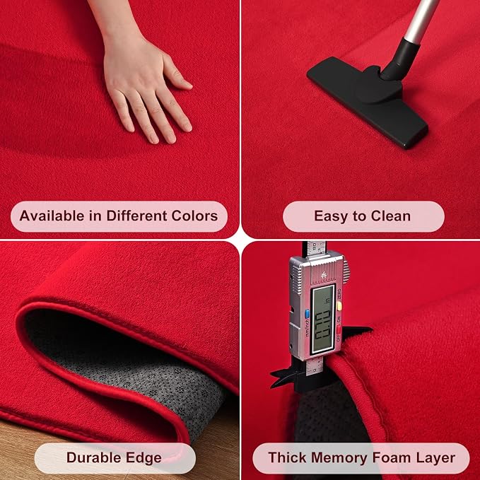 Large Area Rugs for Bedroom Living Room, 8x10 Red Memory Foam Rug | Thickened - Image 5