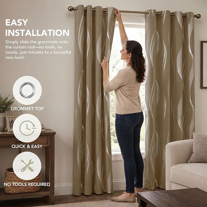 Deconovo Curtains for Living Room, Pattern Blackout Curtains 72 Inches Long | - Image 9