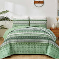 WONGS BEDDING Boho Quilt Set Full Size, Light Green Bohemian Full Quilt Bedding by WONGSBEDDING