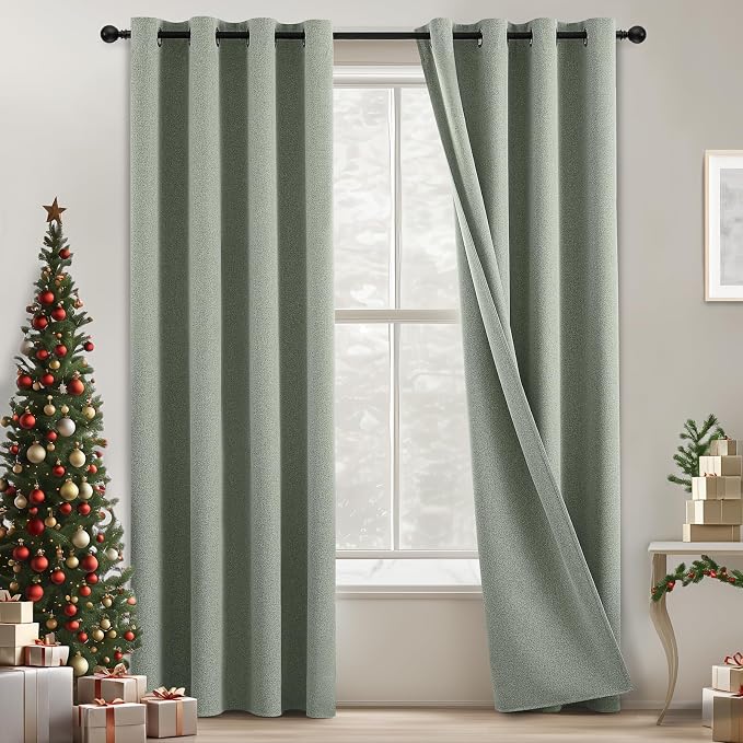 COSVIYA 100% Blackout Sage Green Linen Curtains & Drapes 90 Inch Length | Light by COSVIYA