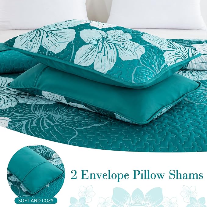 DJY Floral Queen Quilt Set Gradient Green Floral Quilt Coverlet Set 3 Pieces - Image 7