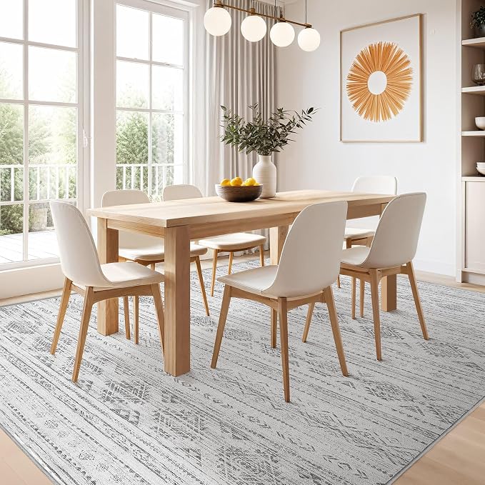 Nakagishi Boho 5x7 Area Rug Living Room Rugs Machine Washable Dark Gray | Soft - Image 7