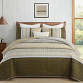 Cottolester Brown Quilt Set Full, Soft Striped Texture Bedspread 3 Pcs | by Cottolester