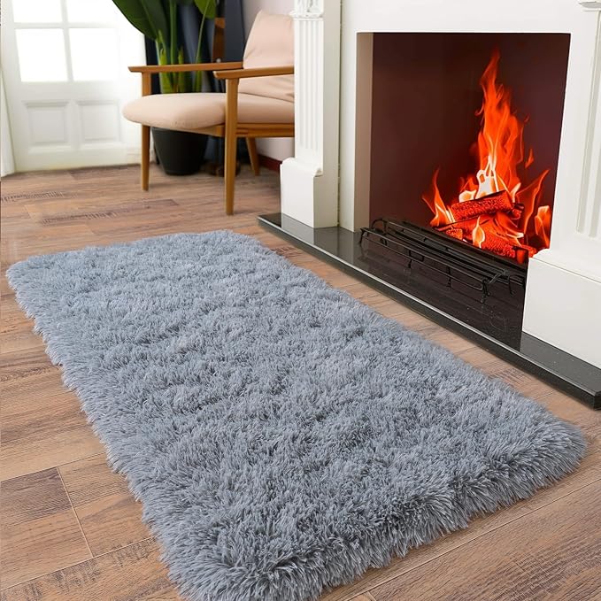 Soft Runner Rugs for Bedroom Hallways, 2x4 Grey Fluffy Shag Throw Area Rug Non - Image 3