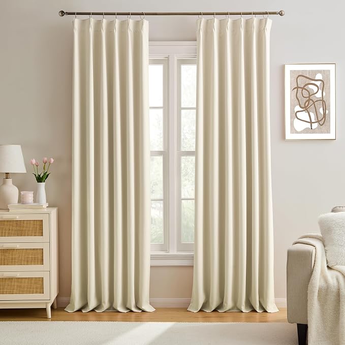 Beige Color Pinch Pleated Curtains Soft Cream, Fancy 90 Inch Curtains by KEQIAOSUOCAI