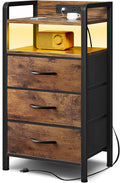 Lazzanto Nightstand with Rear Charging Station, LED Light, 3 Drawers, 2 USB-A by Lazzanto