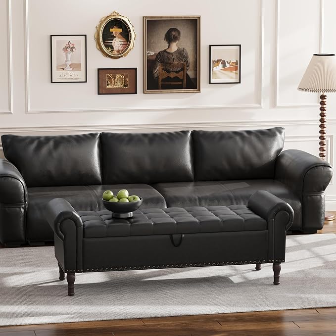 Apicizon 60” Bench with Storage, Queen Size Faux Leather End of Bed Bench with - Image 8