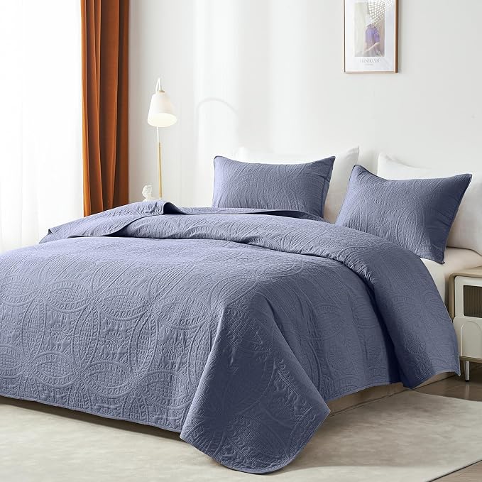 akkialla 118"x106" Bluish Grey California King Quilt Set, Oversized - Image 2