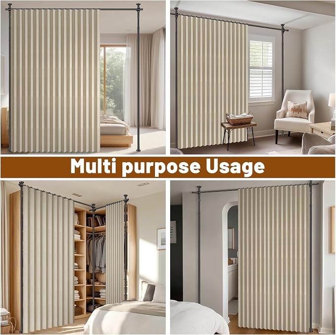 AJAZZ Room Divider Curtain+ Curtain Rods No Drilling Adjustable Tension 43-120× - Image 5