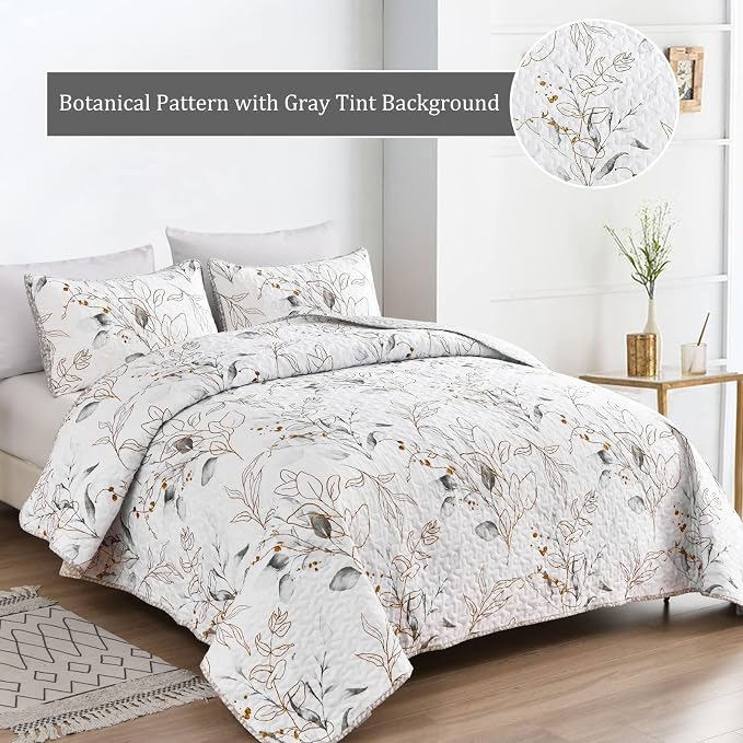 Anibedding Botanical Quilt Set King, Botanical Coverlet Set - Image 3