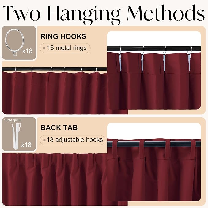 Etherealveil Wine Red Pinch Pleated Blackout Curtains 2 Panels 60"x90" | Back - Image 6