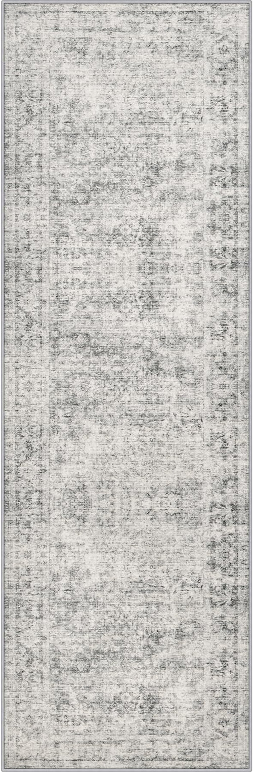2x6 Washable Runner Rug：Modern Abstract Soft Carpet Black Grey | by FXRHLP
