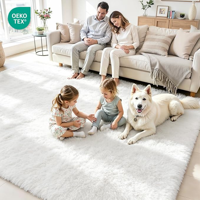 9x12 Fluffy Area Rug for Living Room: Soft Non-Slip White Bedroom Carpet | - Image 4