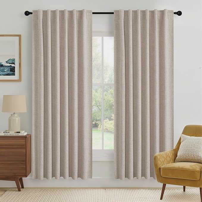 RYB HOME Natural Beige 100% Blackout Linen Curtains 72 Inches by RYBHOME