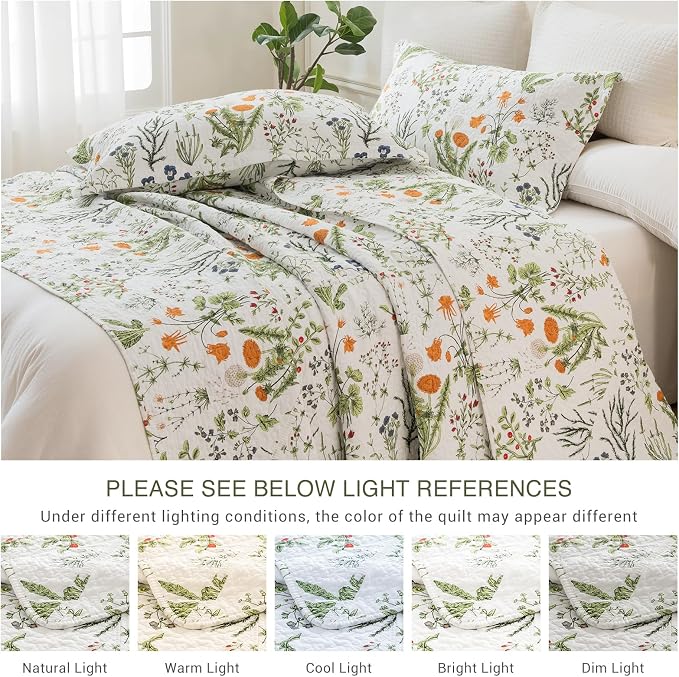 QSH 3Pcs Oversized King Quilt Set, 100% Cotton Floral Bedspreads Bedding - Image 8