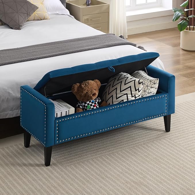 WUTUTUEE 47" Velvet Storage Bench, Upholstered Bed Bench - Image 6